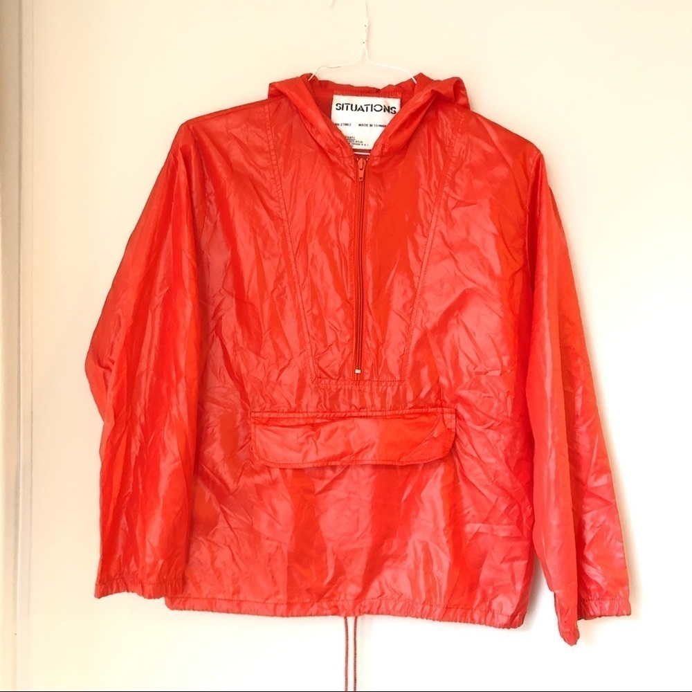 Vintage‎ 90s Red Windbreaker Hooded Jacket